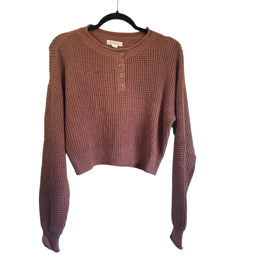 Aeropostale Cropped Waffle Knit Henley Sweater Medium
